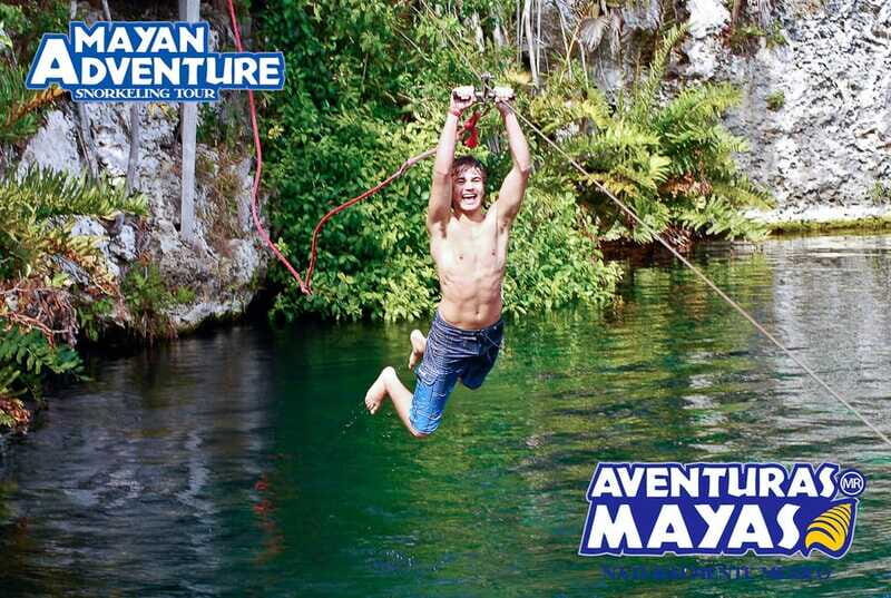 Mayan Adventure - 3 different snorkeling sites in one day! - Stop two: an open cenote with zip lines and jump platforms