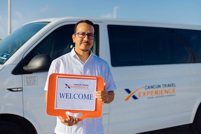 Private Cancun Airport (CUN) Transportation to/from Tulum - Meeting the driver fast: orange logo, sign, and backup locations