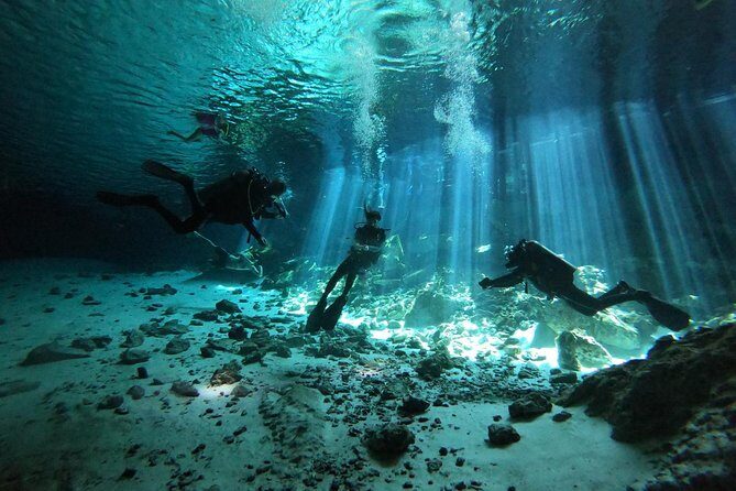 Tulum cenote diving. The ultimate experience in scuba - Guides That Make the Cave Feel Manageable (Alvaro, Manuel, Leo)